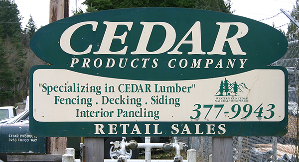 Cedar Products Company sign